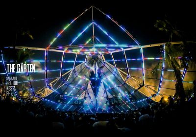 The Gärten, outdoor club in Lebanon, using MADRIX for LED Pixel Mapping of the full "temple" skeleton